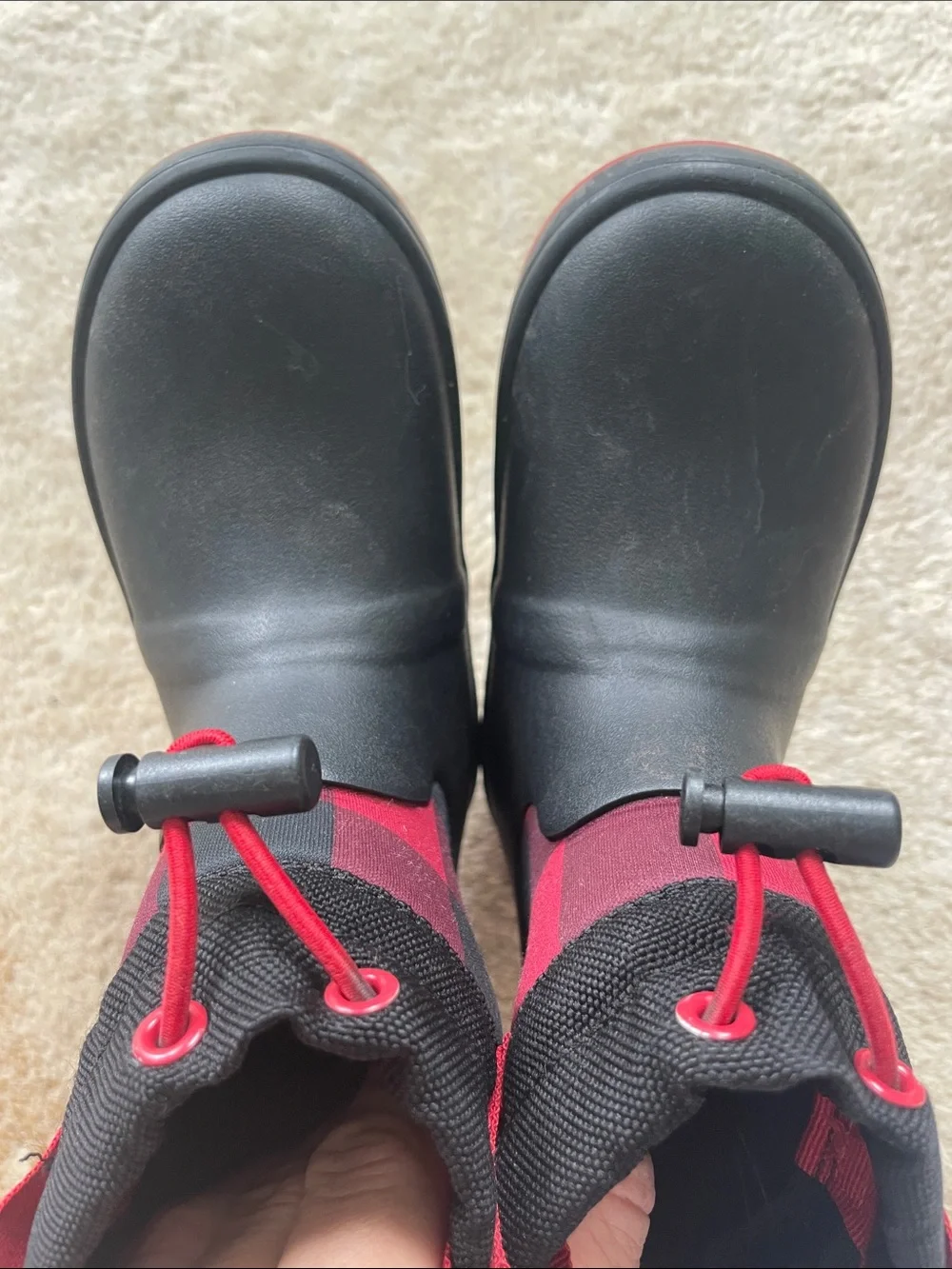 Cat & Jack Kids Black and Red Plaid Winter Boots